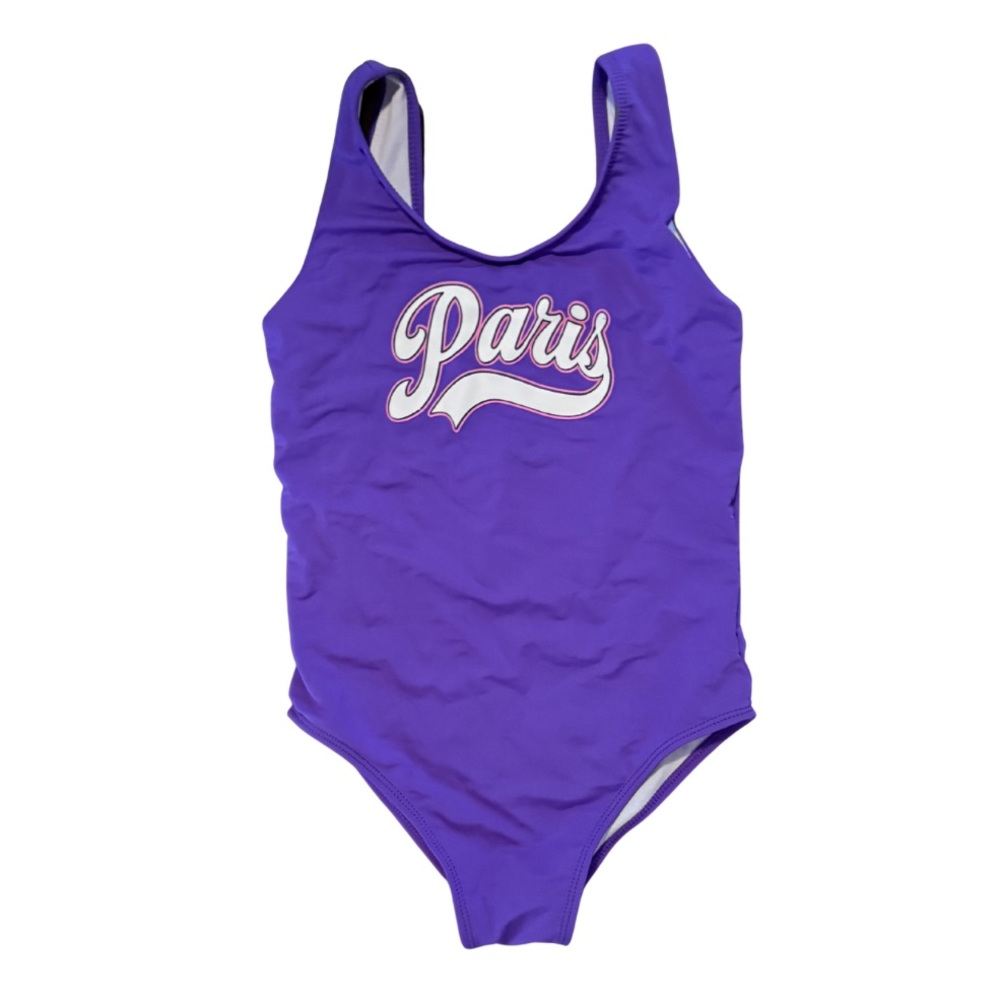 Coral Reef purple Paris one piece girls swim suit size 7 in EUC.
